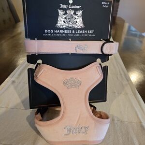Juicy Couture Baby Pink Velour Mesh Dog Harness And Leash Set Size Small